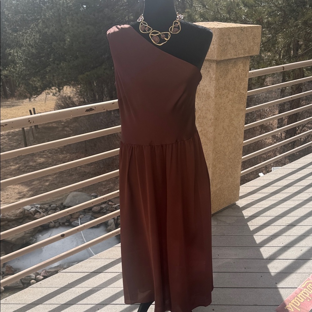 Ann Taylor Rich Copper Brown One-Shoulder Dress (NWT)